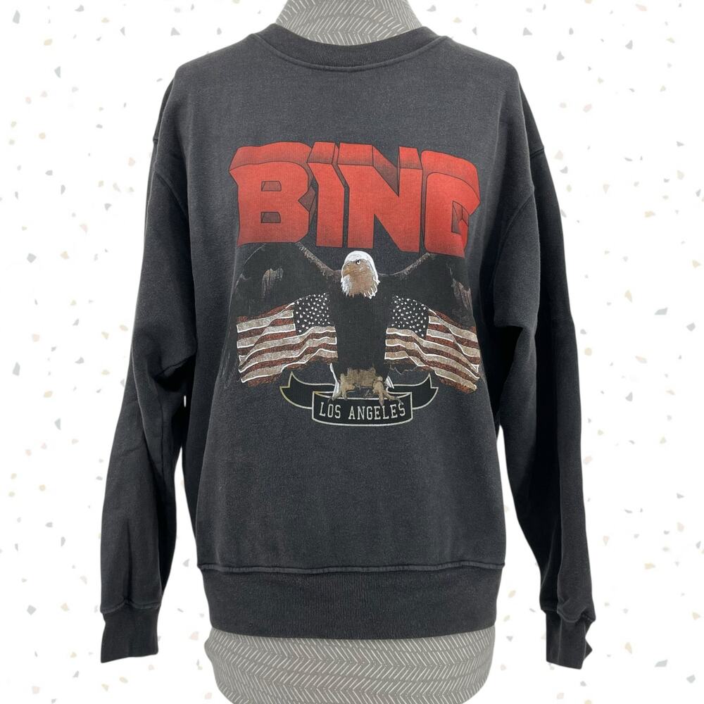 Anine Bing Vintage Eagle Sweatshirt Crewneck Pullover Black Red Retro Biker XS